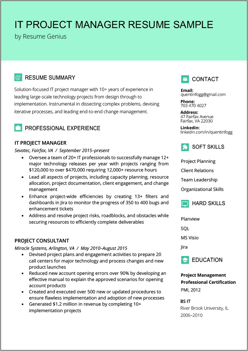 Qa Project Manager Sample Resume