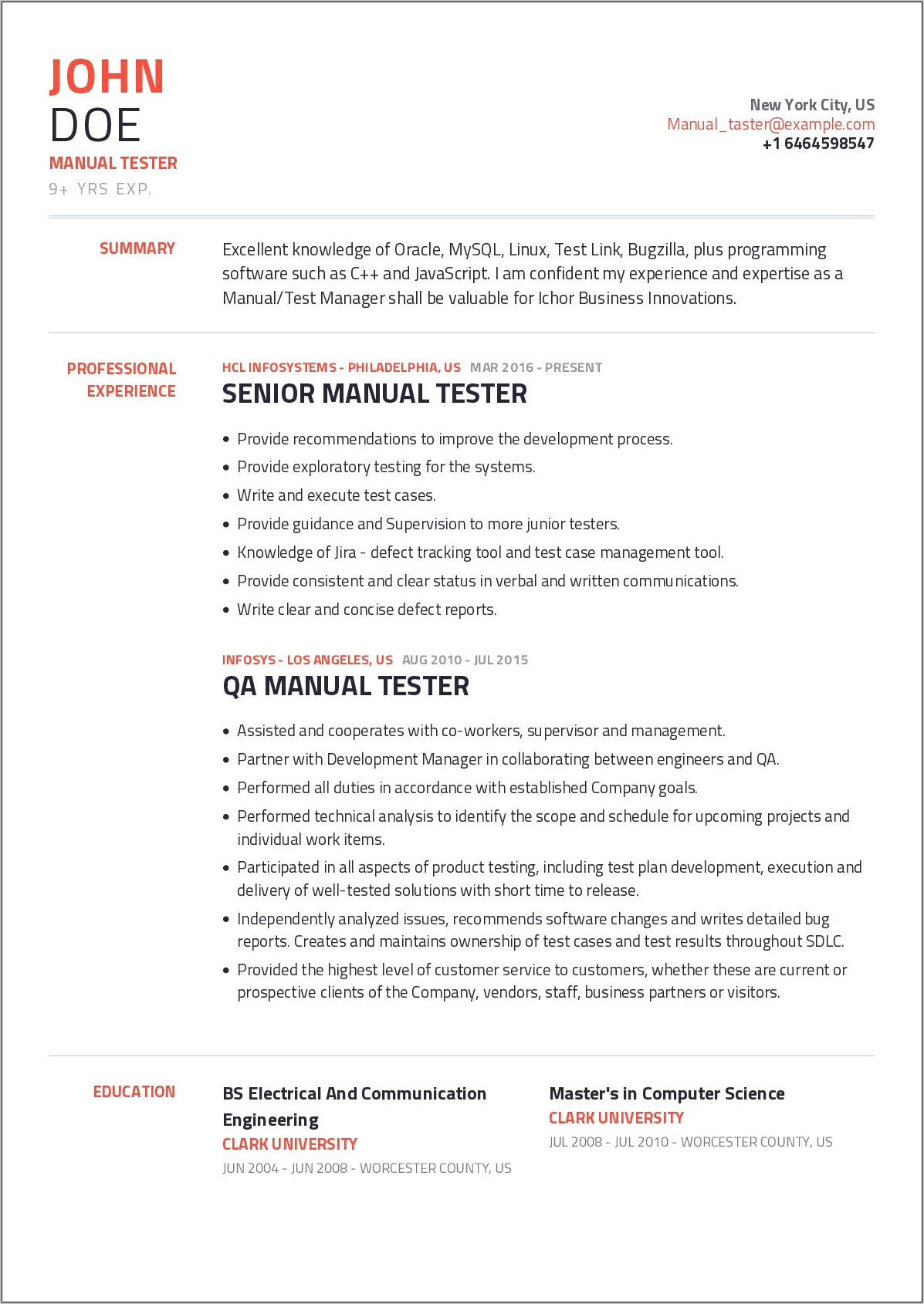 Qa Test Engineer Resume Examples