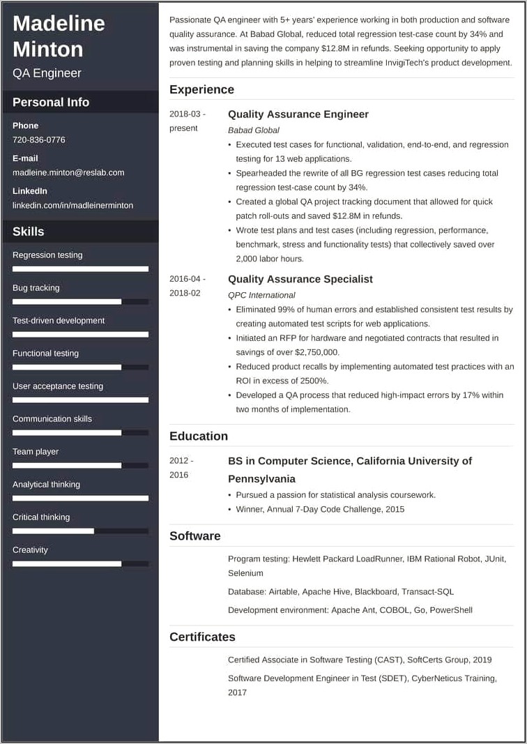 Quality Assurance Job Objective Resume