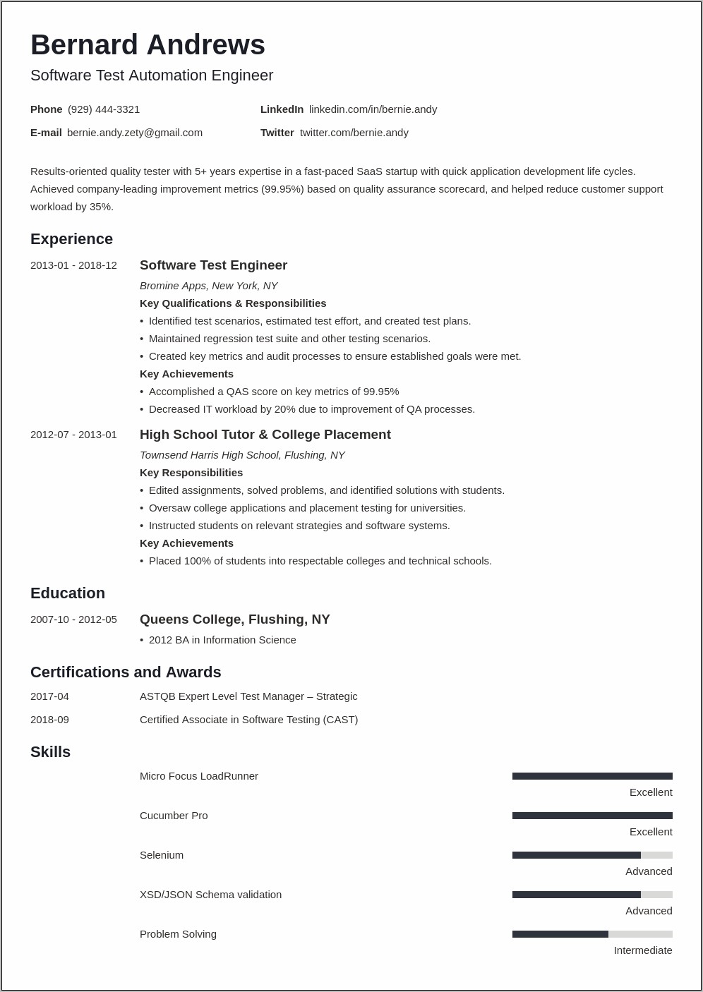 Quality Assurance Resume Job Duties