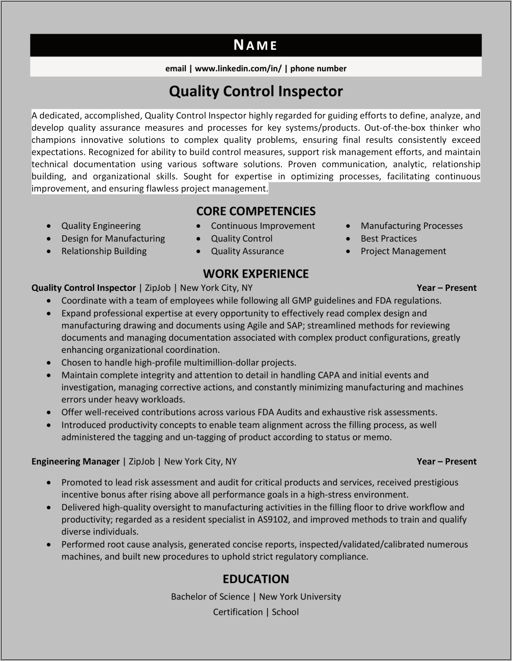 Quality Assurance Tester Resume Sample