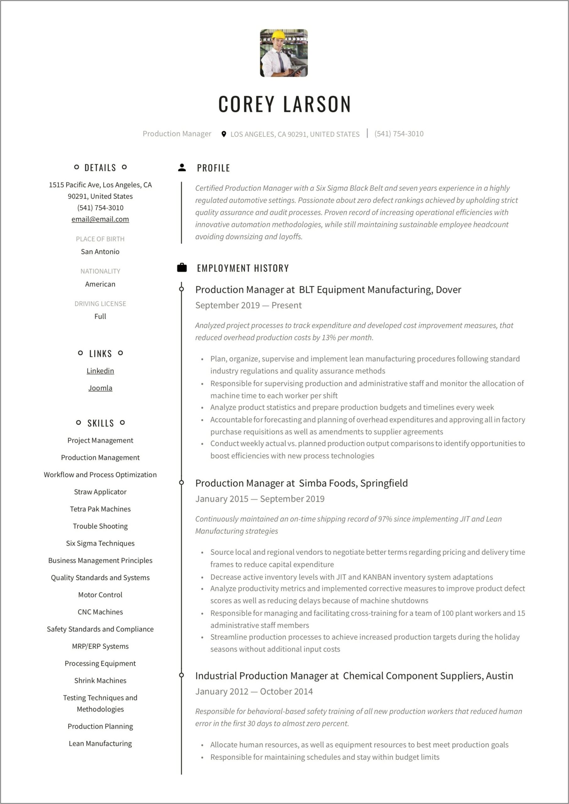 Quality Manager Resume Sample Pdf