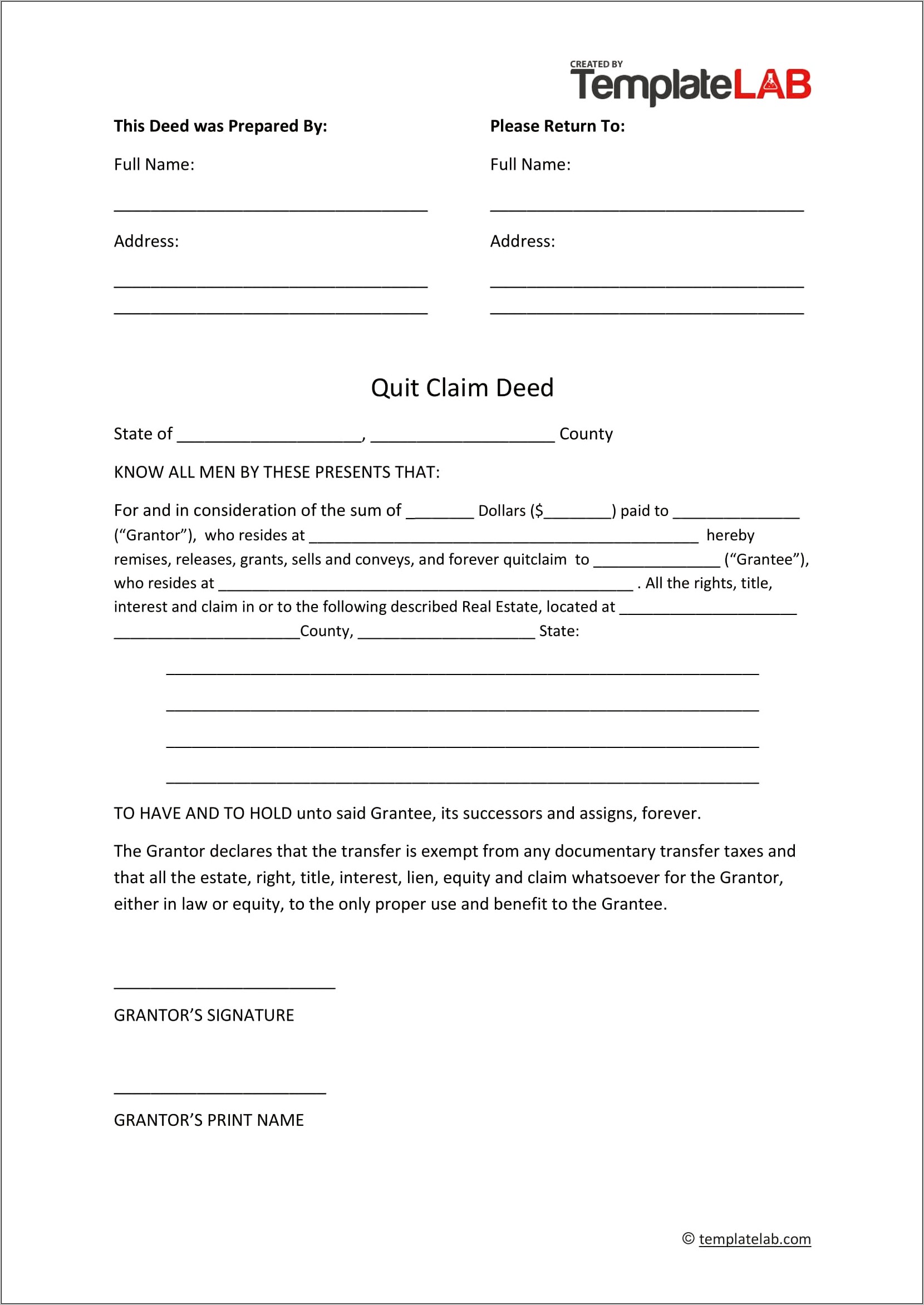 Quit Claim Deed Template Free Hamilton County Tn