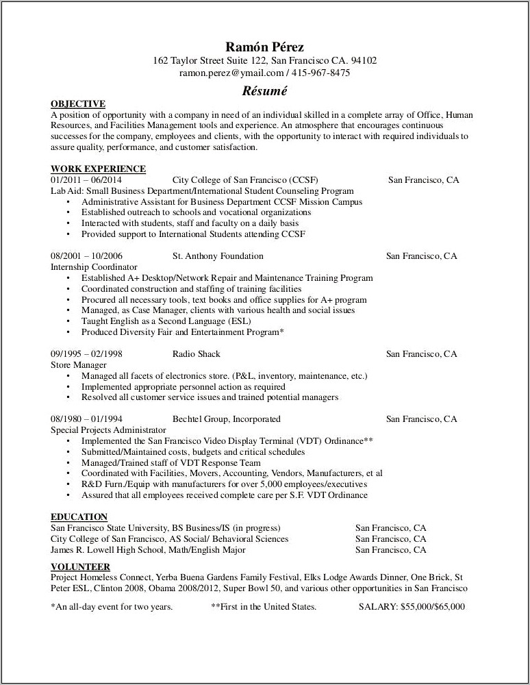 Radio Shack Assistant Manager Resume