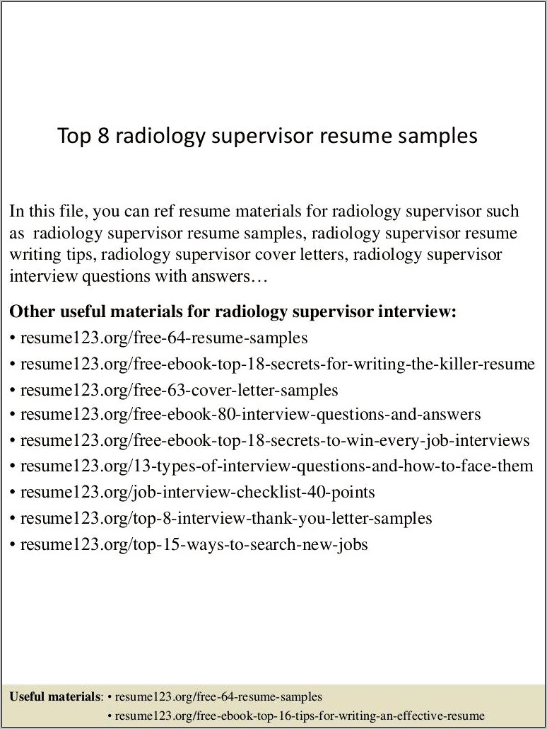 Radiology Director Resume Objective Examples