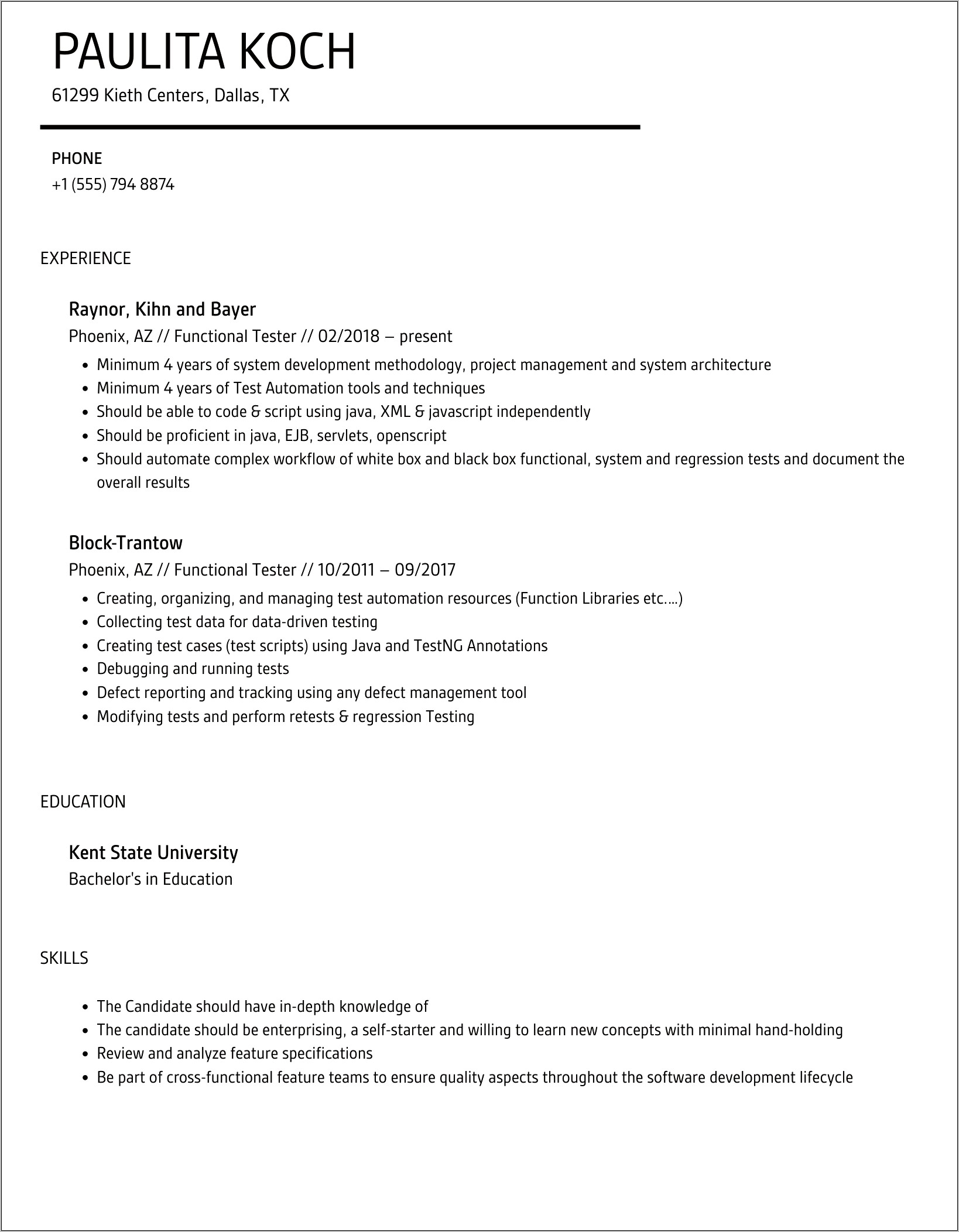 Rational Functional Tester Sample Resume