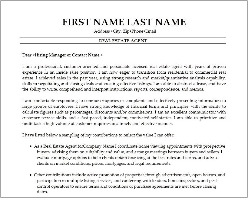 Real Estate Agent Job Resume