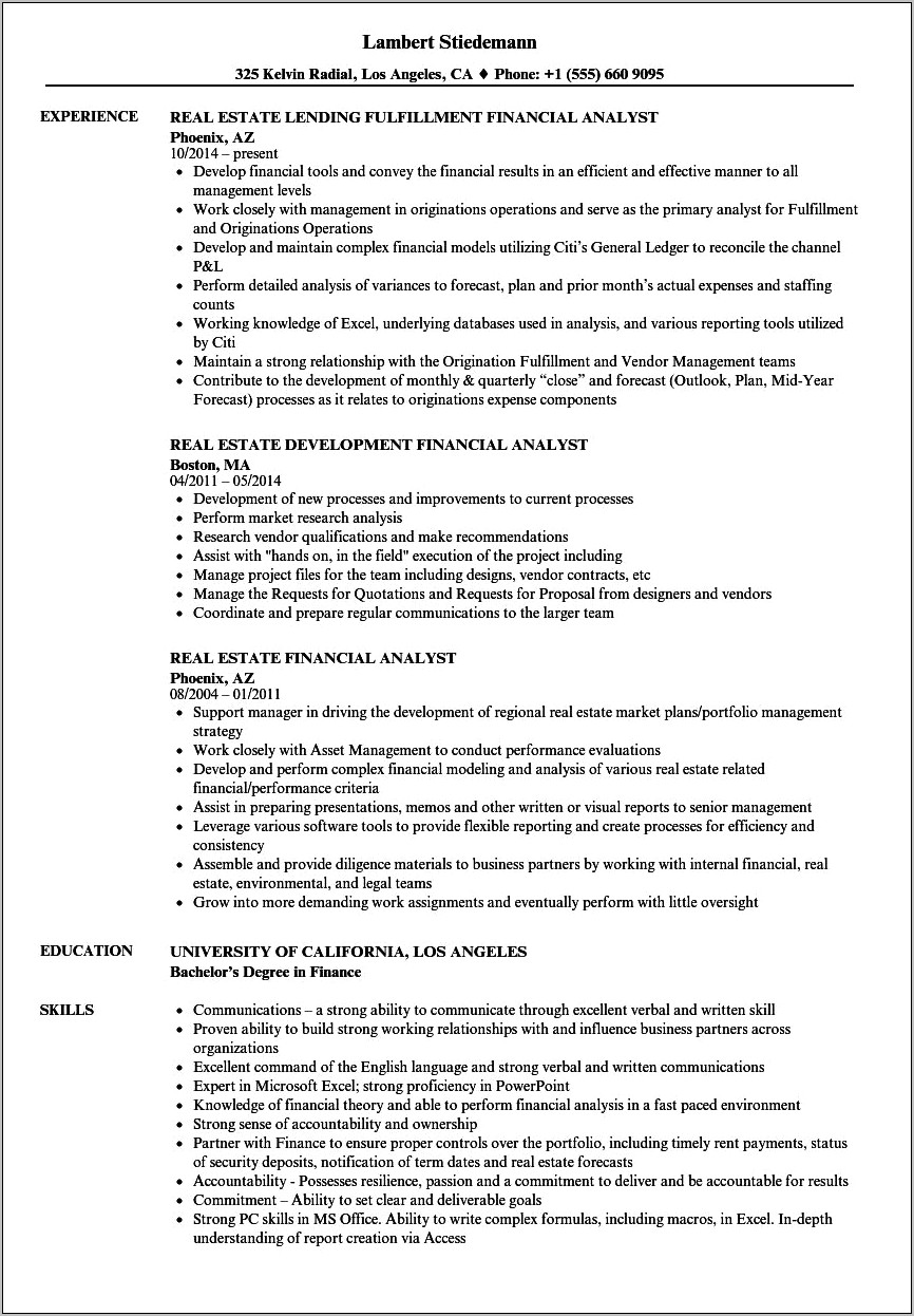 Real Estate Analyst Resume Skills