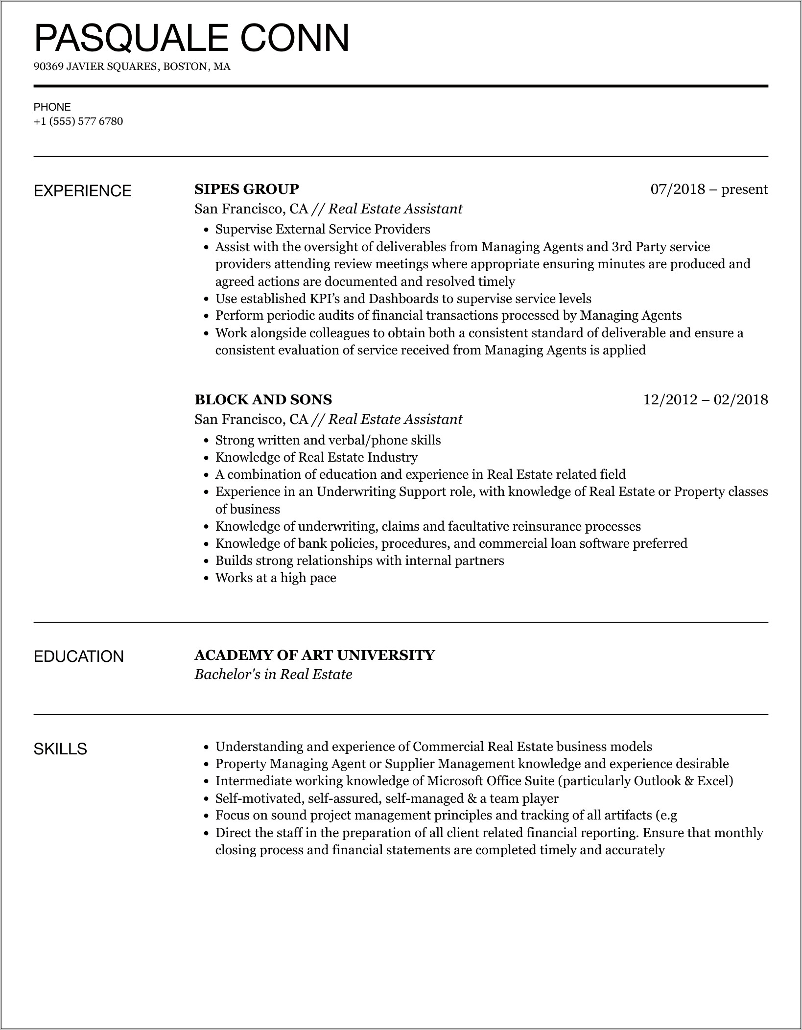 Real Estate Assistant Resume Skills