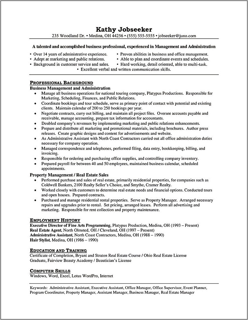 Real Estate Business Manager Resume