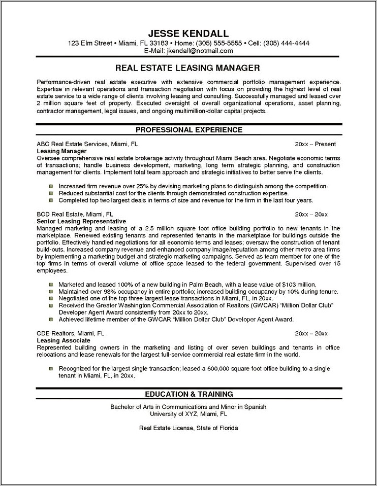 Real Estate Development Resume Examples