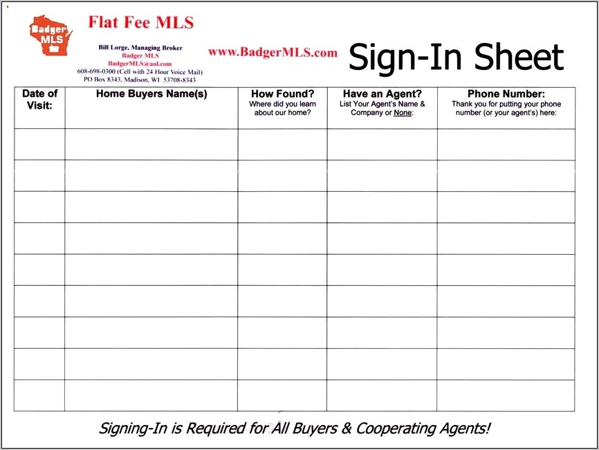 Realtor Sign In Sheet Open House Template Free