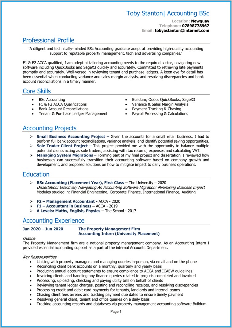 Recent Graduate Resume Summary Example