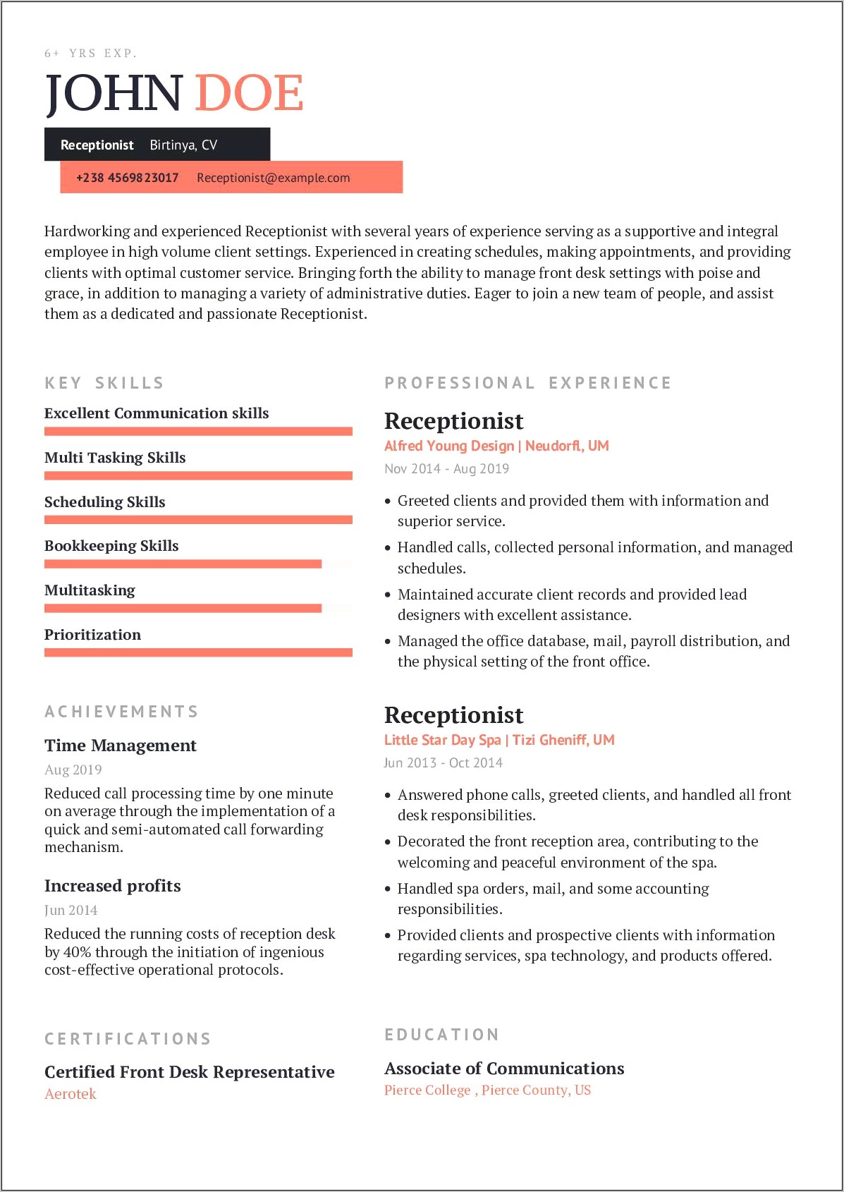 Receptionist Job Skills On Resume