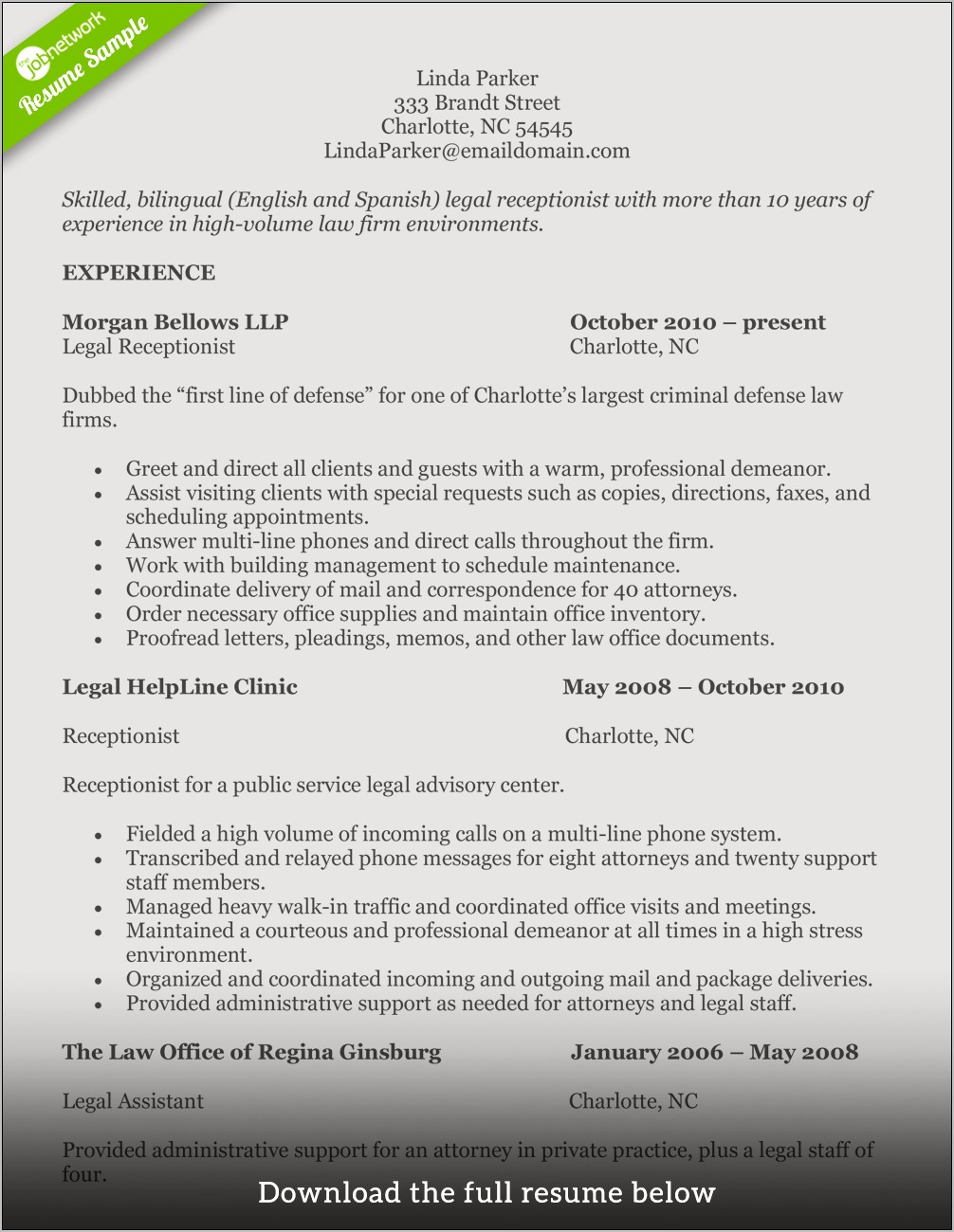 Receptionist Resume Example Stony Brook