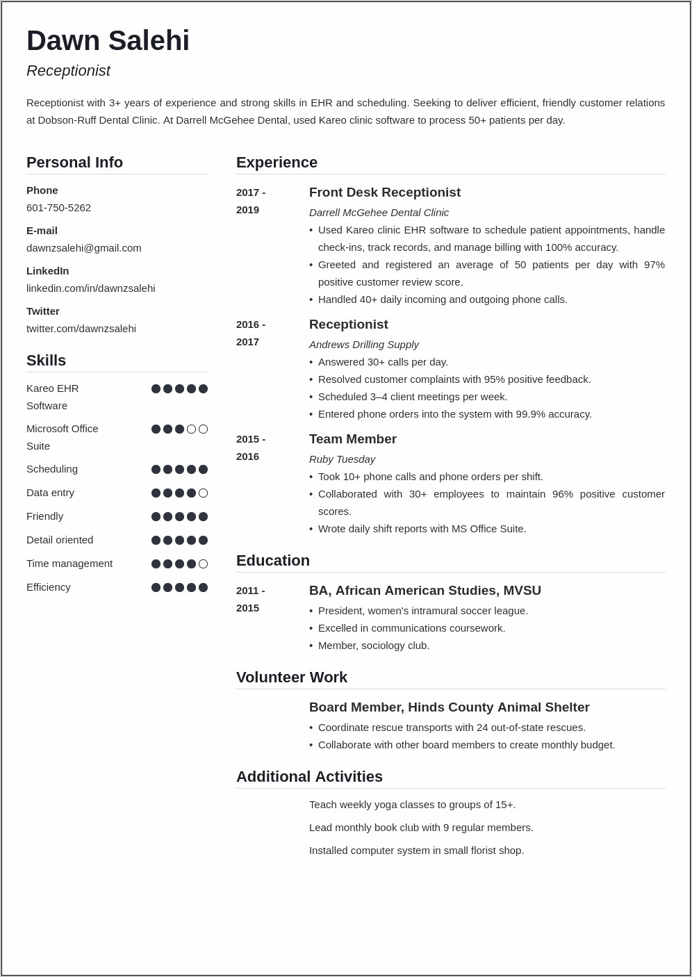 Receptionist Resume Examples Book Pdf