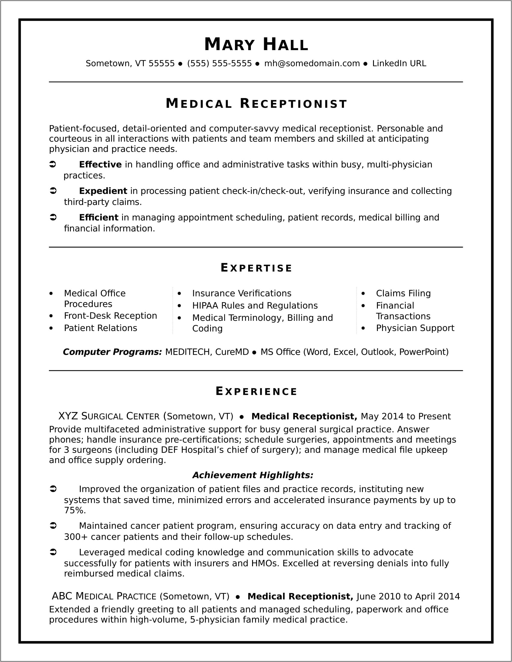 Receptionist Skills For Resume Examples