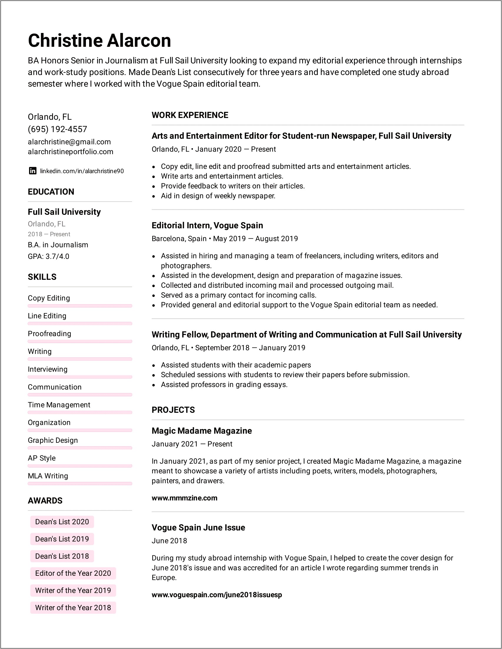 Recreation Therapy Internship Resume Example