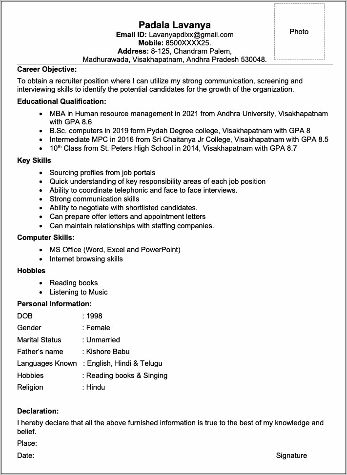 Recruiting Resume Samples For Contract