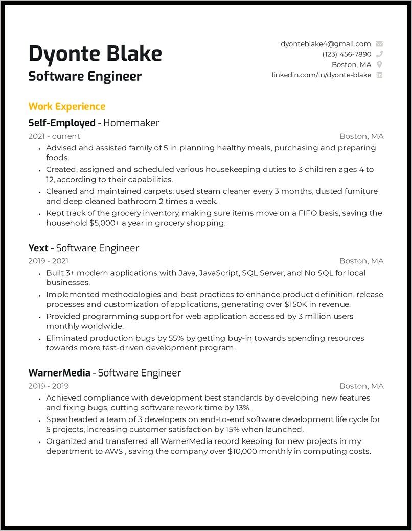 Reentering The Workforce Resume Examples