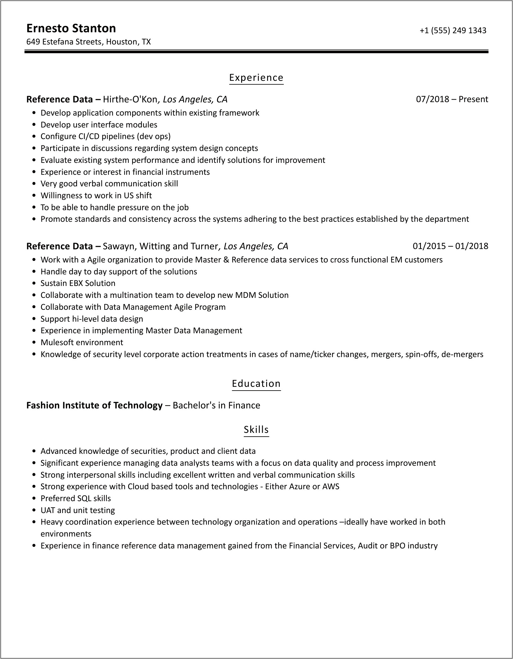 References In The Resume Sample