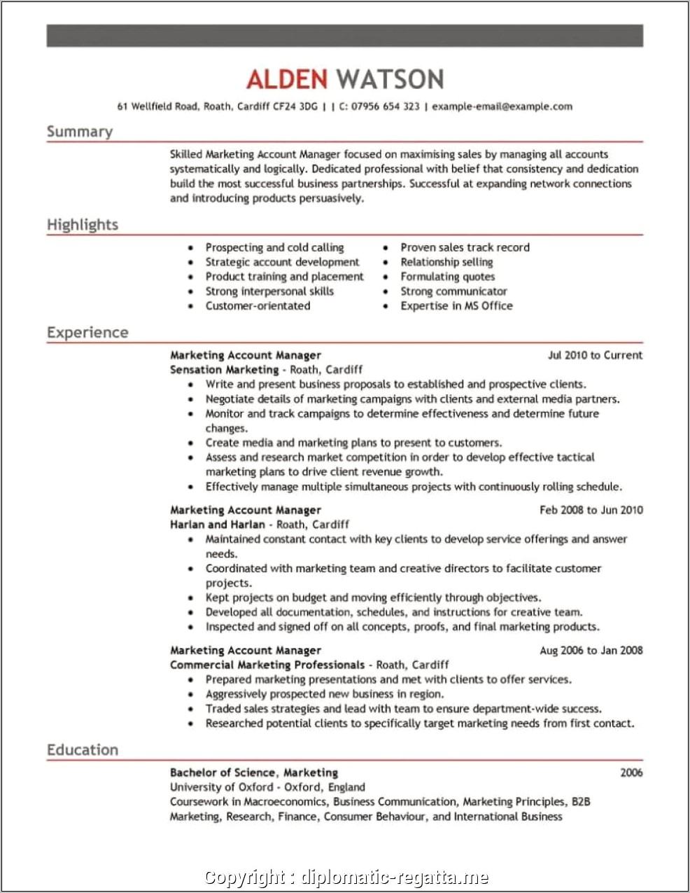 Regional Account Manager Resume Sample