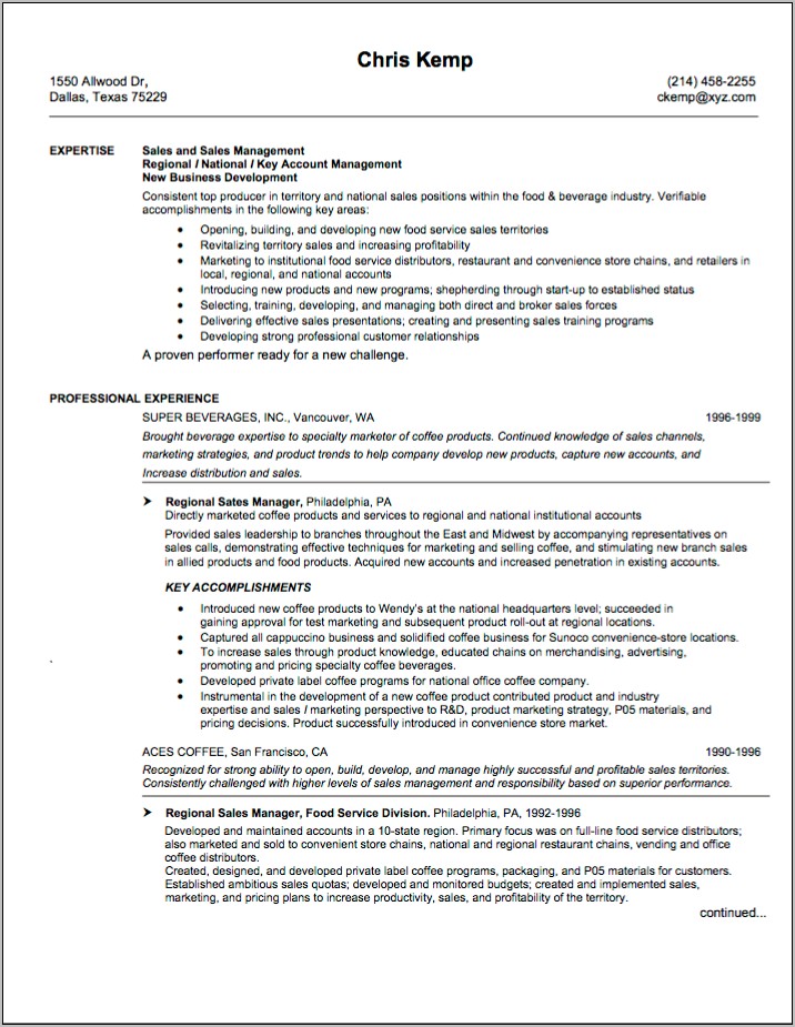 Regional Sales Manager Resume Format