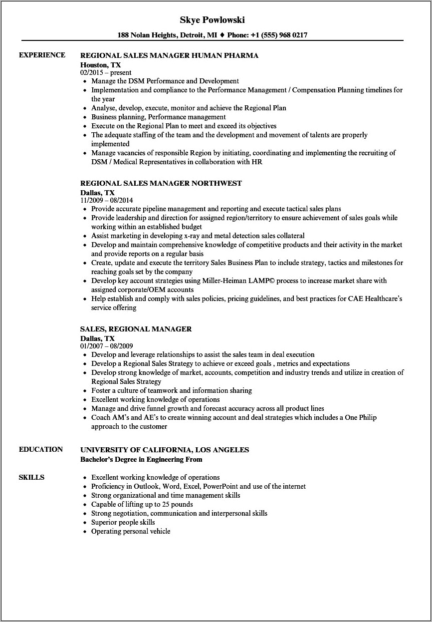 Regional Sales Manager Resume Headline