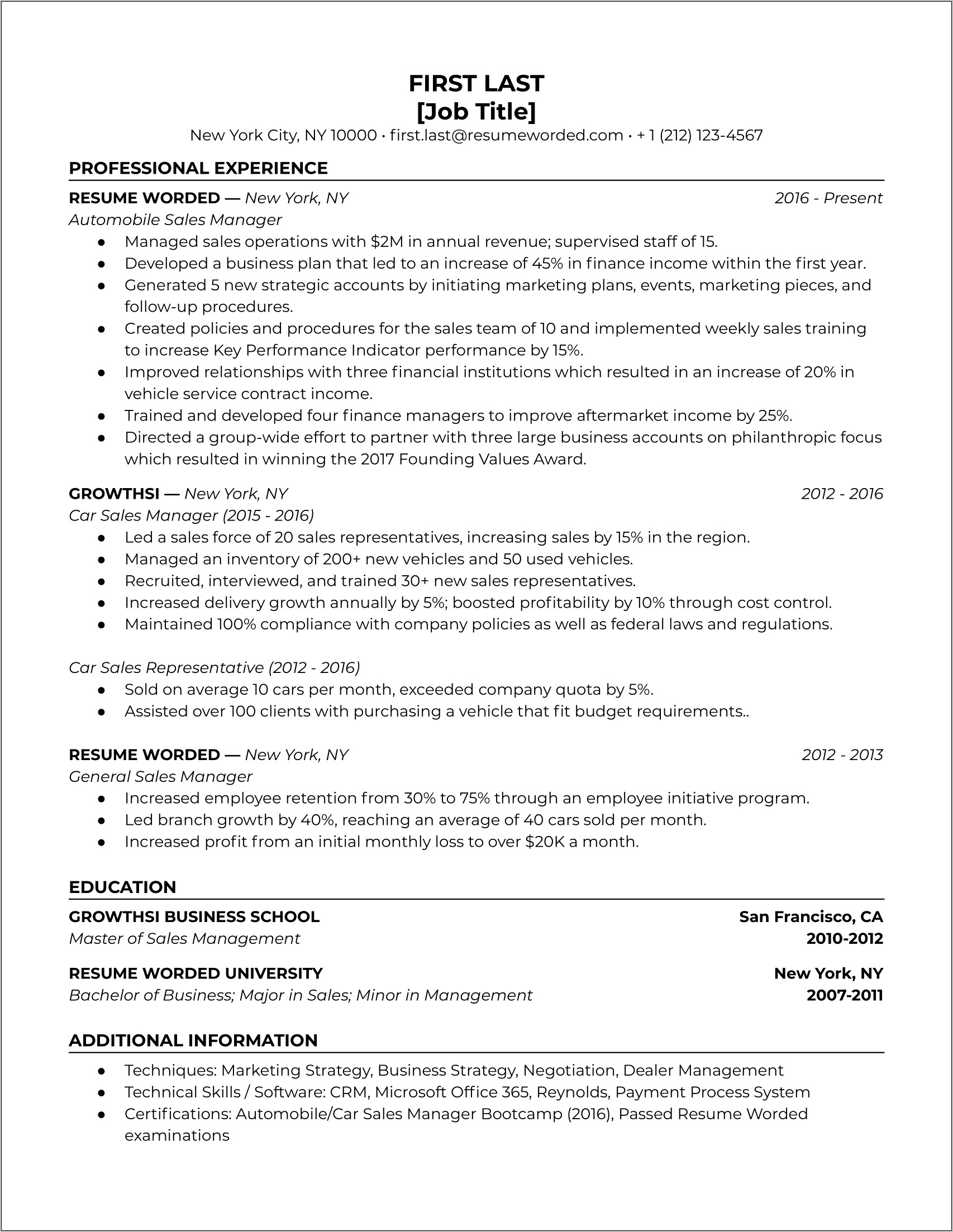 Regionl Sales Manager Resume Template