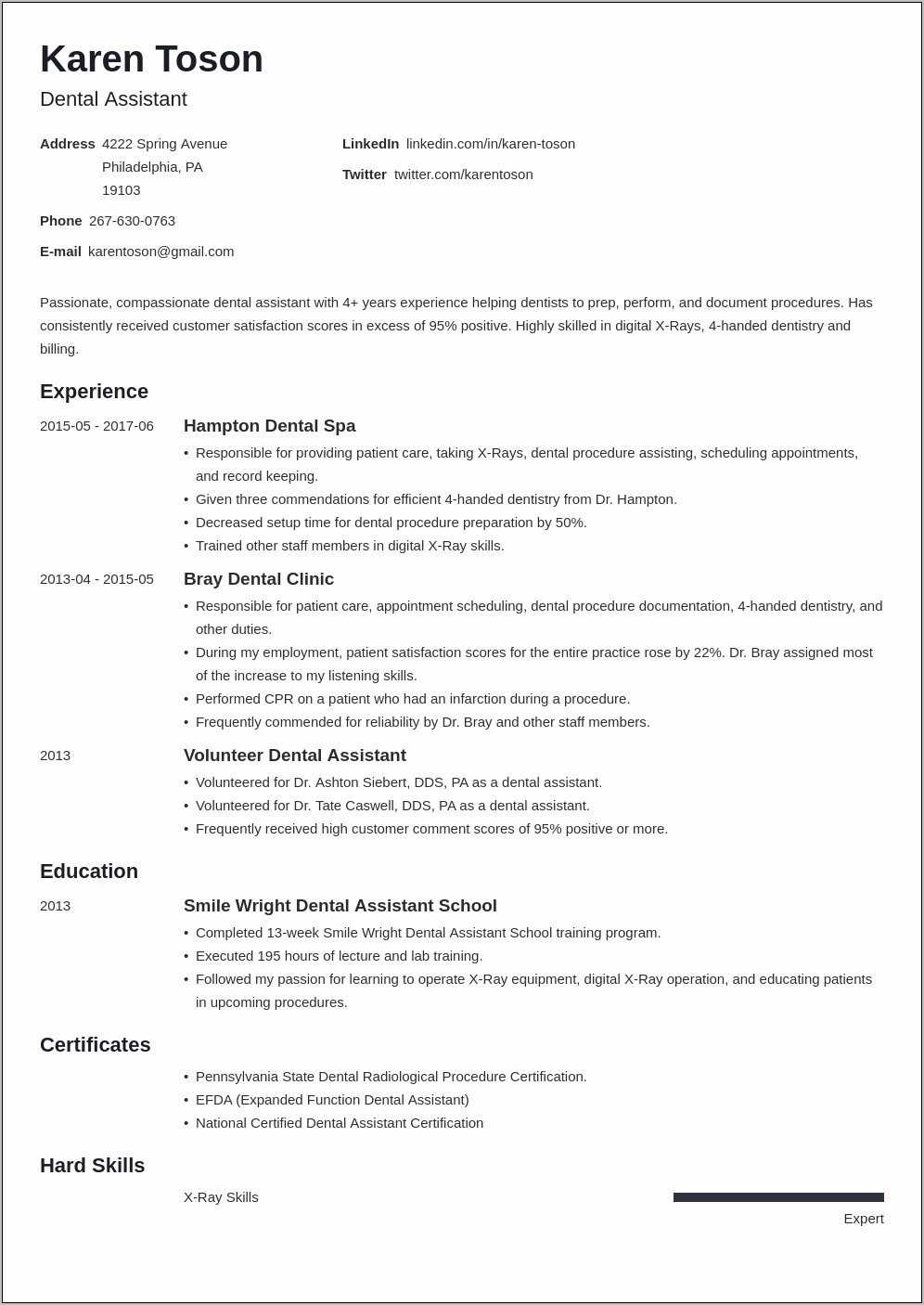 Register Dental Assistant Resume Sample