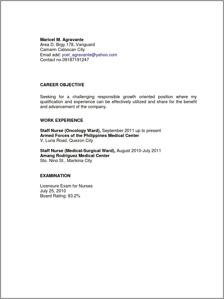 Registered Nurse Manager Sample Resume