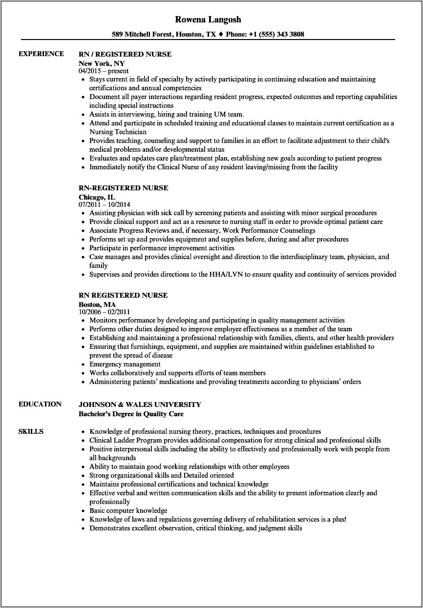 Registered Nurse Resume Sample Jobhero