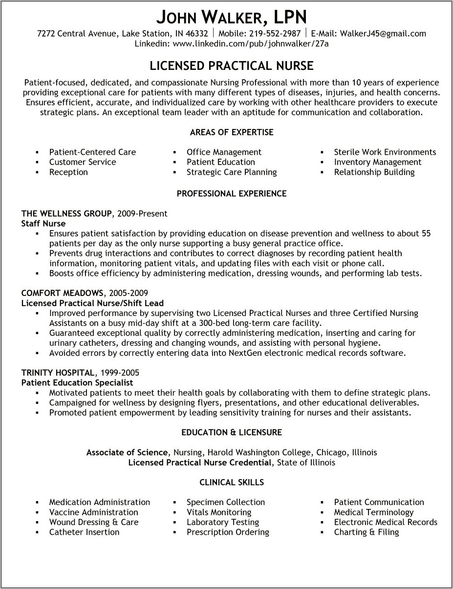 Registered Practical Nursing Resume Examples