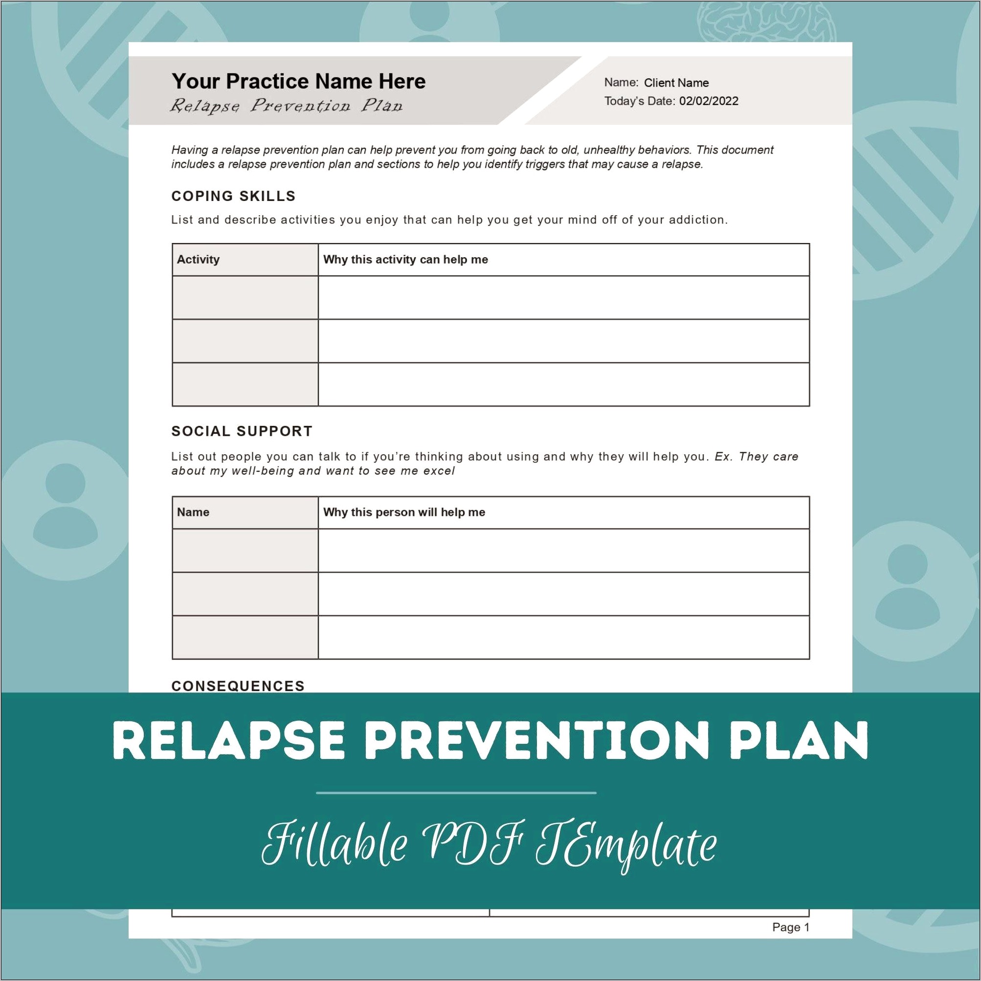 Relapse Prevention Plan Template Pdf Fillable Free