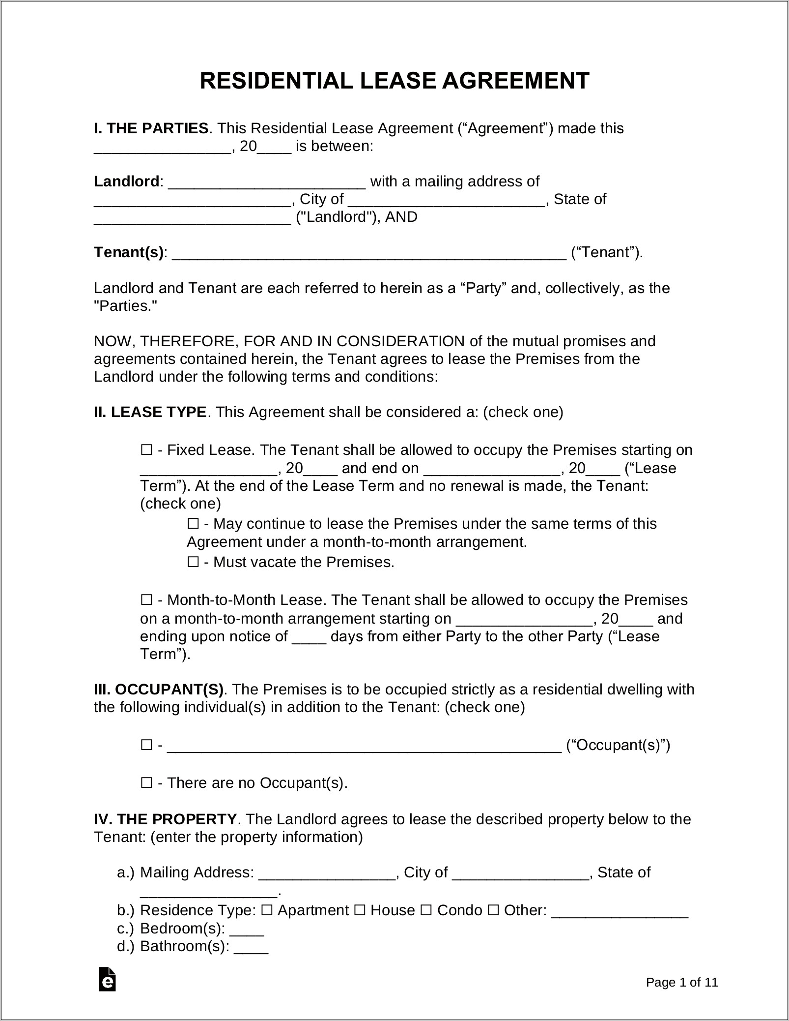 Rental Lease Areement Template For Free Download