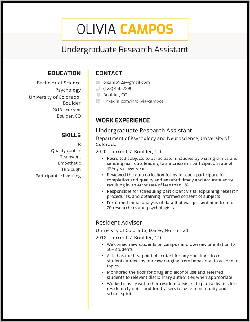 Research Assistant Lab Resume Sample