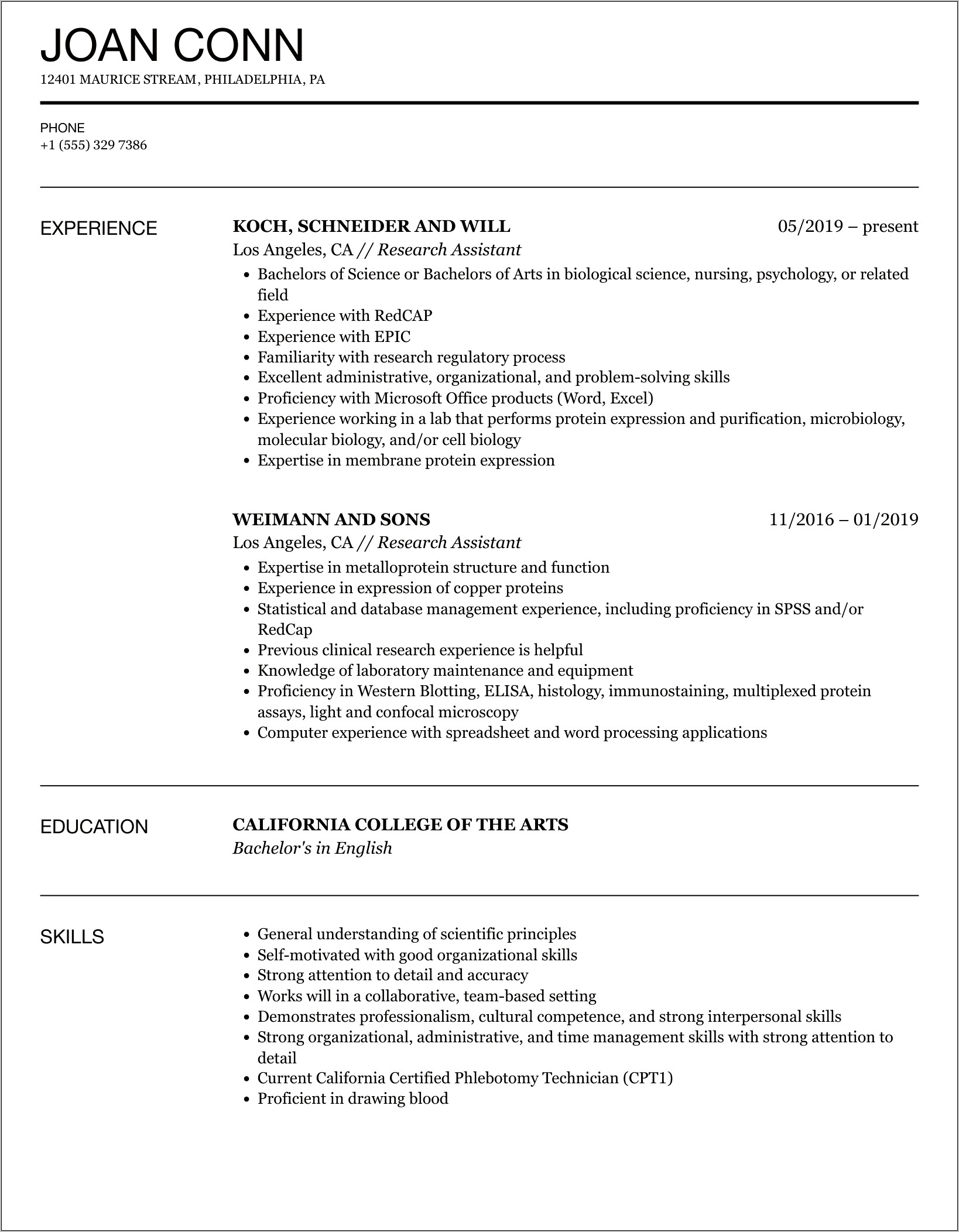 Research Assistant On Resume Example