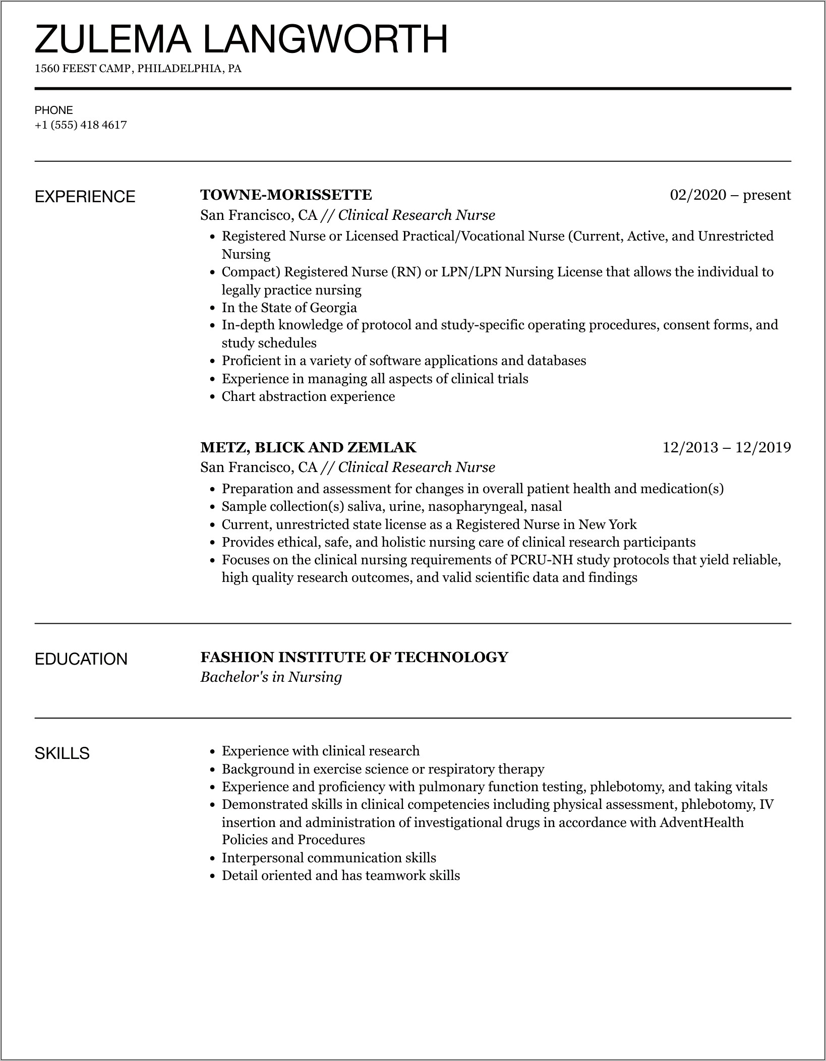 Research Nurse Job Description Resume