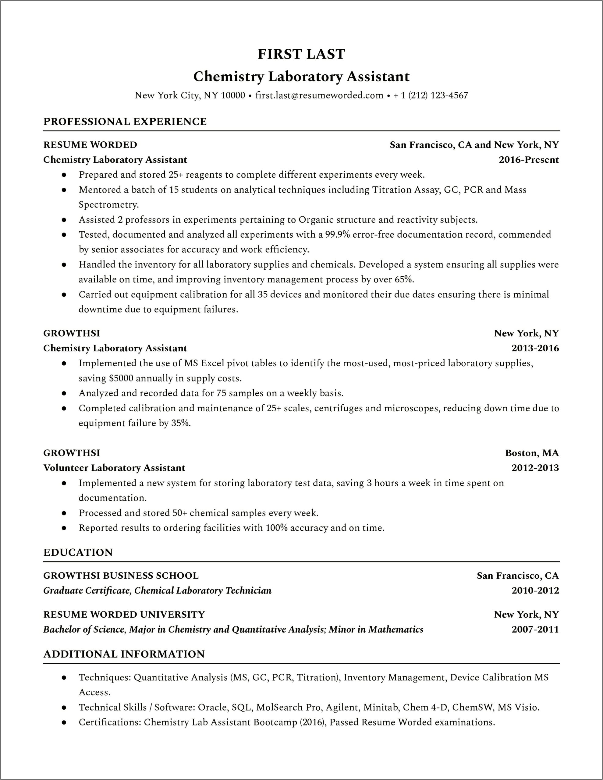 Research Objective For Resume Chemistry