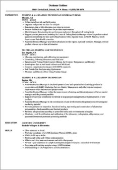 Residual Solvent Testing Resume Example