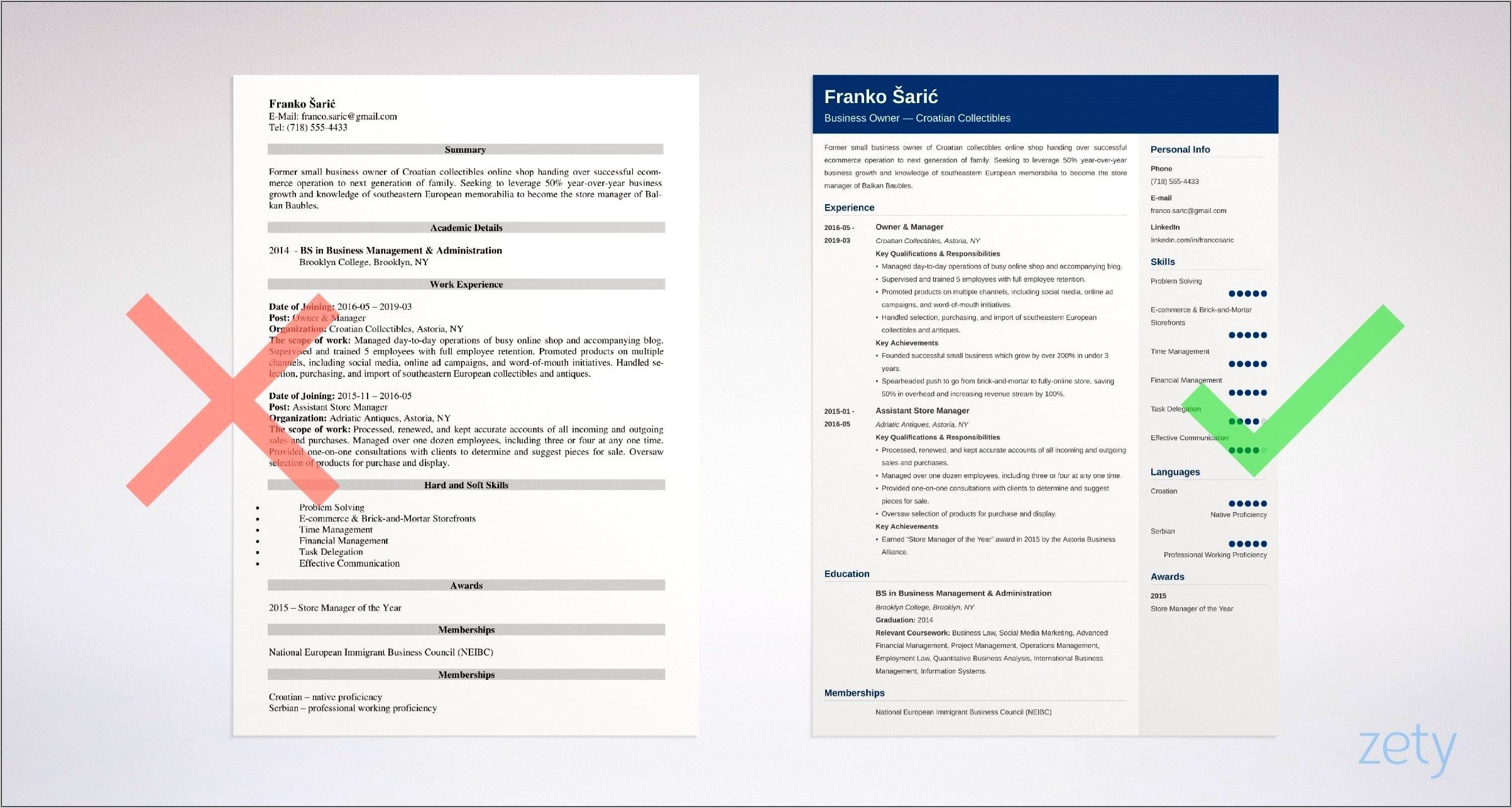 Restaurant Business Owner Resume Sample