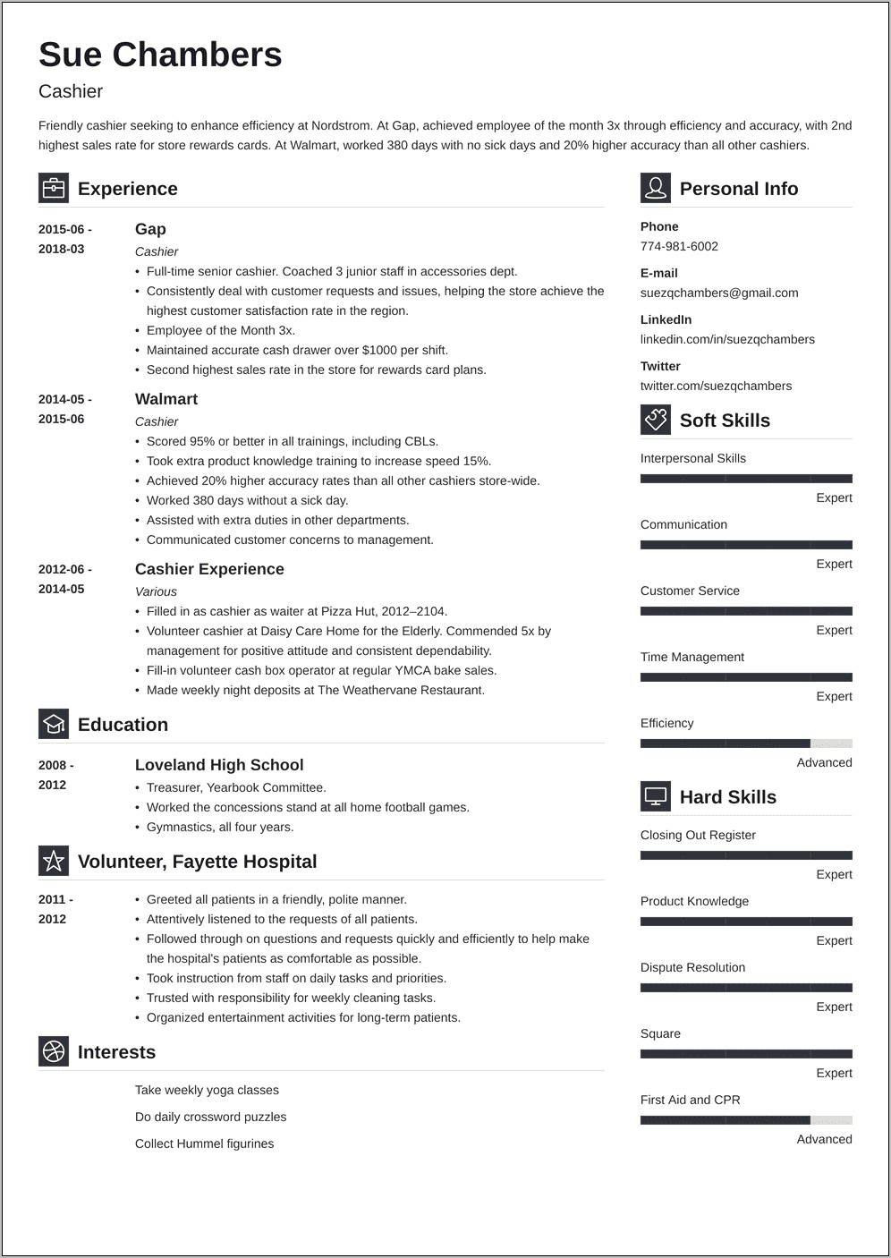 Restaurant Cashier Skills For Resume