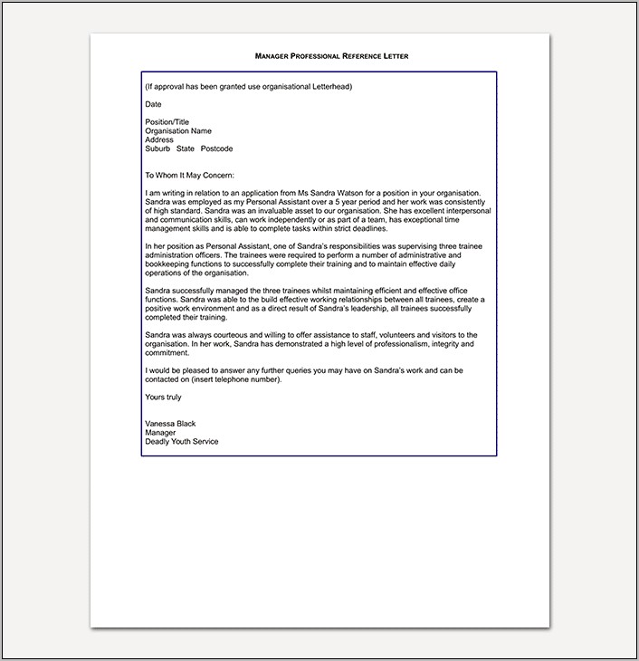 Restaurant Manager Reference Letter Resume