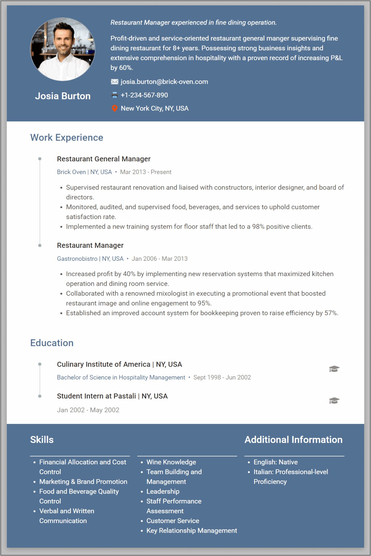 Restaurant Manager Resume Summary Examples