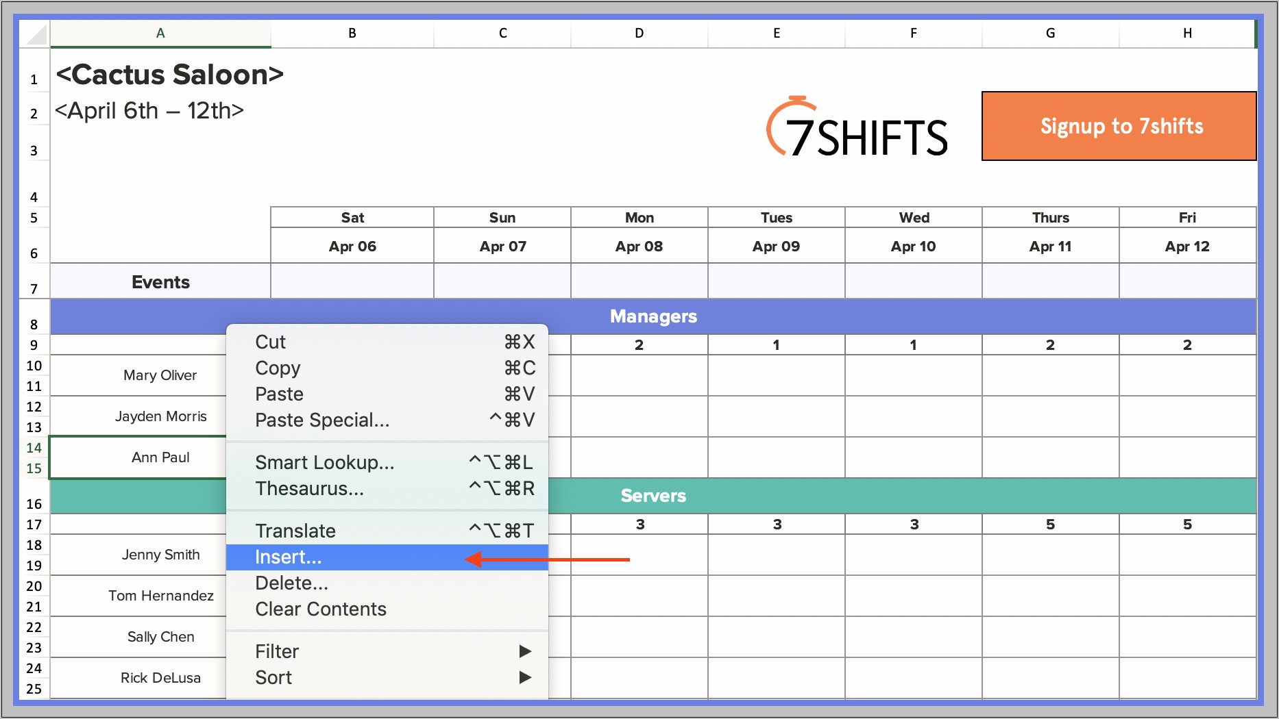 Restaurant Work Schedule Template Free With Double Shifts