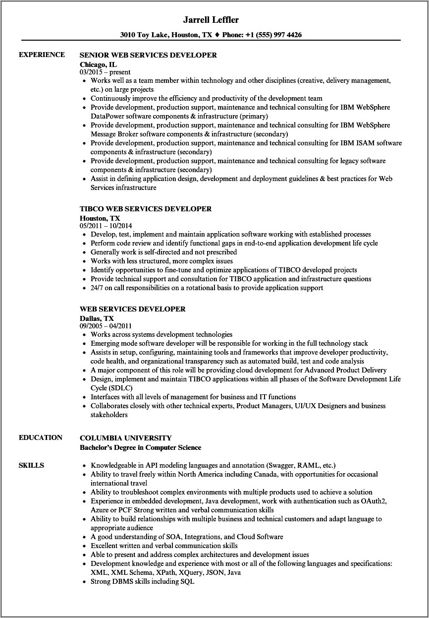 Restful Web Services Sample Resume