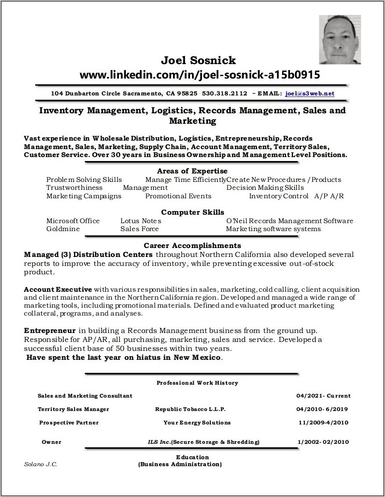 Resume Accomplishments For Inventory Management