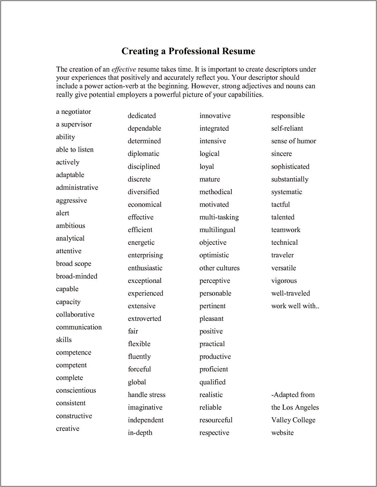 Resume Adjectives For Communication Skills