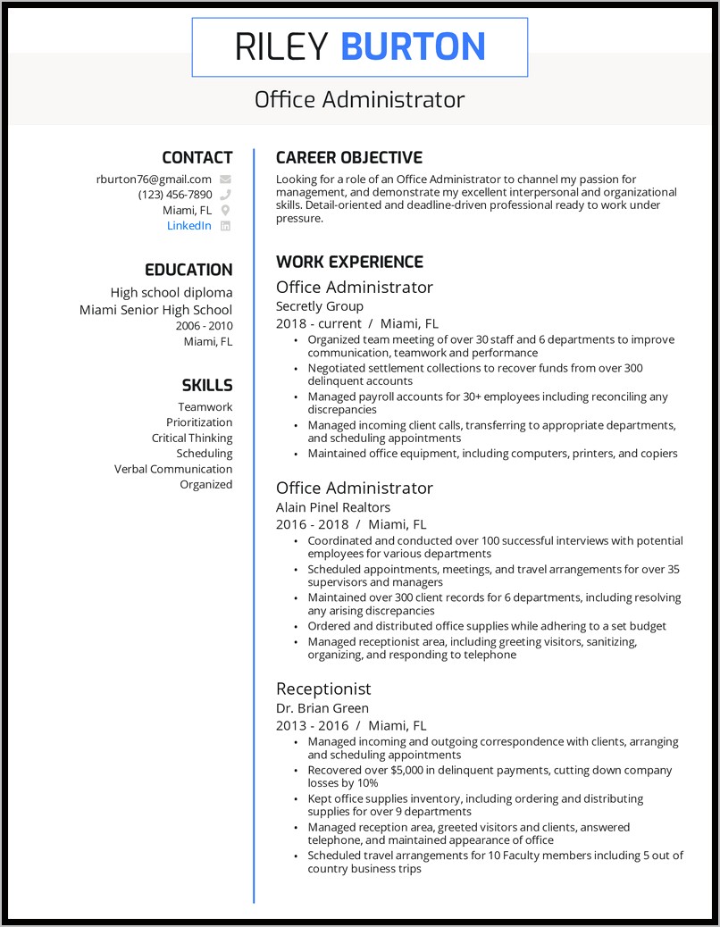 Resume Administrative Office Skills List