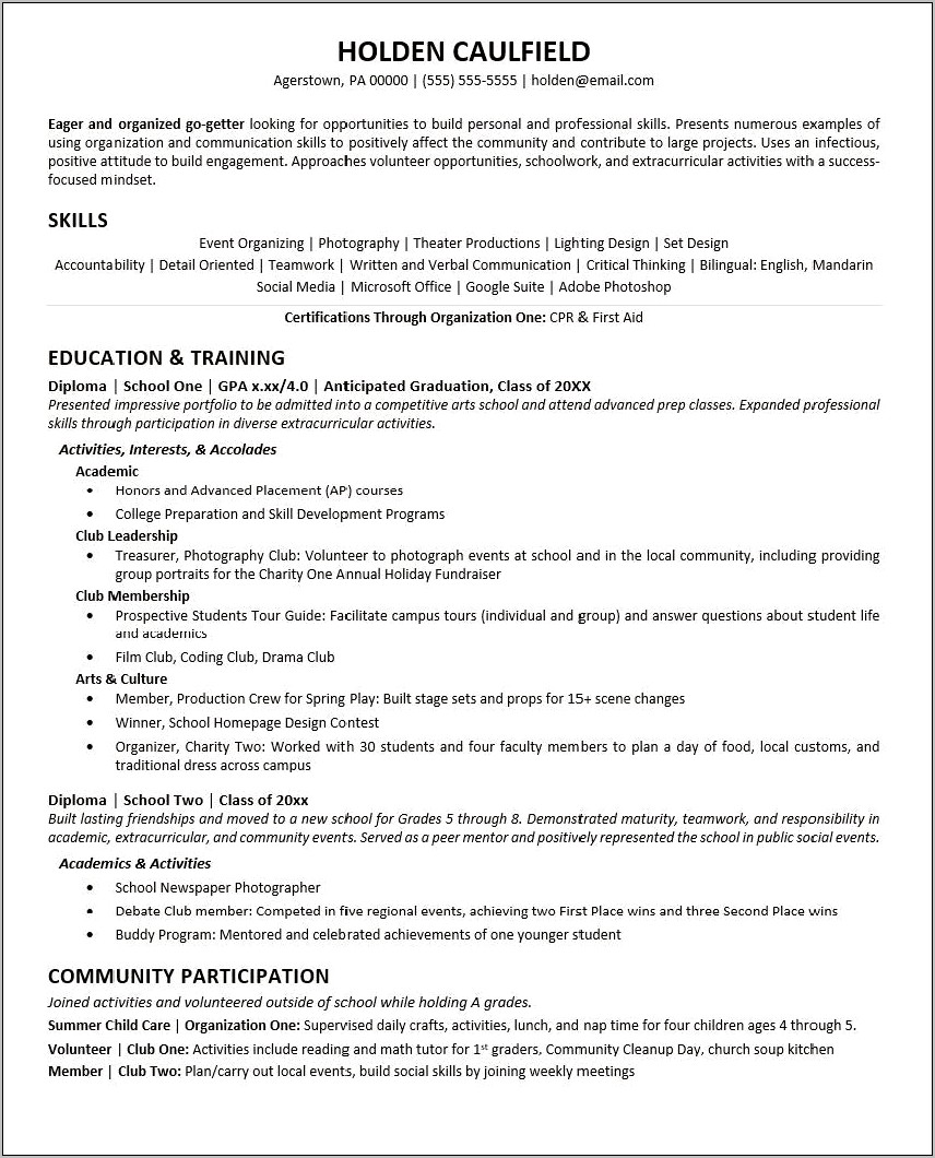 Resume After First Job Example